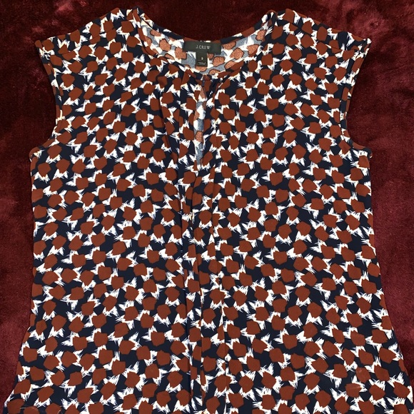 J. Crew Tops - J Crew Burgundy Pattern Ruffle Viscose Blouse